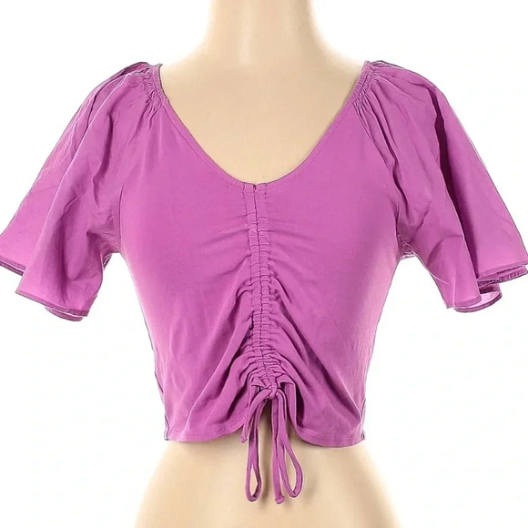 Anthropologie Maeve Pink Purple Flutter Sleeve Crop Top Size XS - Picture 3 of 7
